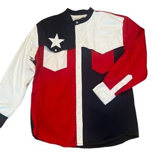 Vintage Gil Adam Western Cowboy Shirt Mens Lone Star Rodeo USA Flag Red Blue